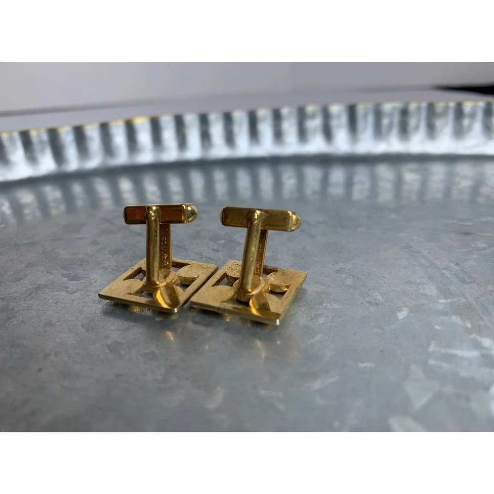 Vintage Anson Gold Tone‎ Square Geometric Ball Cluster Toggle Back Cufflink